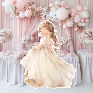 Prinses groot decor knipsel, babymeisje verjaardag standee, grillige bloemenprinses, magische betoverde prinses, afdrukbare decoratiefeest