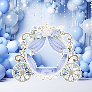 Prinses groot decor Knipsel, babymeisje Verjaardag standee, grillige Bloemenprinses, magisch Betoverd koets, afdrukbaar decoratiefeest