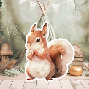 EEKHOORN baby groot decor Knipsel partij rekwisieten, schattige CHIPMUNK Verjaardag standee, WOODLAND schattige achtergrond, afdrukbare grote rekwisieten voor feestdecor