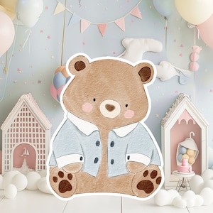 Boho baby groot decor Knipsel feestrekwisieten, schattige beer verjaardag staand, boho schattige achtergrond, afdrukbare grote rekwisieten voor feest, leuke decoratie