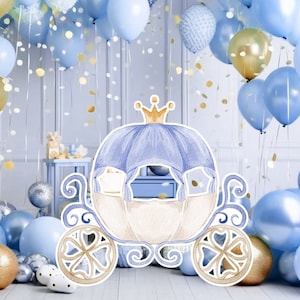Prinses groot decor Knipsel, babymeisje Verjaardag standee, grillige Bloemenprinses, magisch Betoverd koets, afdrukbaar decoratiefeest