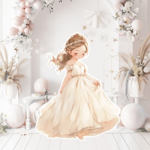 Prinses groot decor knipsel, babymeisje verjaardag standee, grillige bloemenprinses, magische betoverde prinses, afdrukbare decoratiefeest