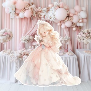 Prinses groot decor knipsel, babymeisje verjaardag standee, grillige bloemenprinses, magische betoverde prinses, afdrukbare decoratiefeest