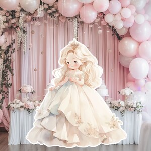 Prinses groot decor knipsel, babymeisje verjaardag standee, grillige bloemenprinses, magische betoverde prinses, afdrukbare decoratiefeest