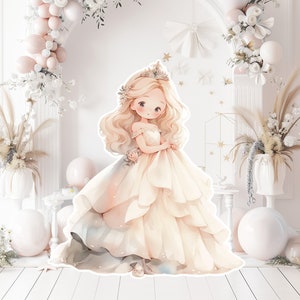 Prinses groot decor knipsel, babymeisje verjaardag standee, grillige bloemenprinses, magische betoverde prinses, afdrukbare decoratiefeest