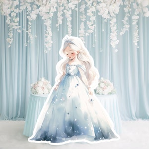 Prinses groot decor knipsel, babymeisje verjaardag standee, grillige bloemenprinses, magische betoverde prinses, afdrukbaar decor, feestrekwisieten
