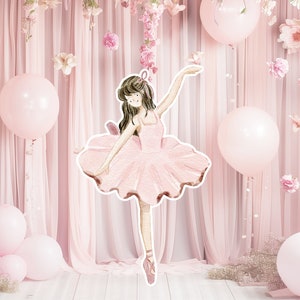 Décoration grande ballerine découpée, ballerine voyageant debout, princesse florale fantaisiste, fête de fille enchantée magique, fête de décoration imprimable