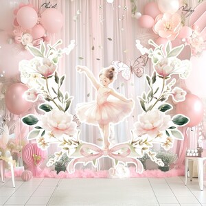 Ballerina groot decor Knipsel, ballerina Verjaardag standee, grillige Bloemenprinses, magisch Betoverd meisjesfeest, afdrukbaar decoratiefeest