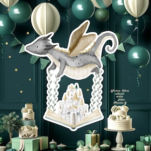 Dragon groot decor knipsel, baby jongen verjaardag standee, grillige draak, schattige sprookjesfeestdecoratie, draak afdrukbare achtergrond voor kind