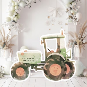 Trekker baby groot decor knipsel partij rekwisieten, boerderij verjaardag standee, trekker boerderij schattige achtergrond, afdrukbare grote rekwisieten voor feestdecoratie