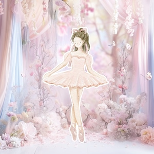 Ballerina groot decor Knipsel, ballerina Verjaardag standee, grillige Bloemenprinses, magisch Betoverd meisjesfeest, afdrukbaar decoratiefeest