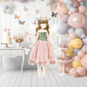 Fairy groot decor Knipsel, Fairy Verjaardag standee, grillige Floral Fairy Princess, magische Enchanted Fairy Party, afdrukbare decoratie