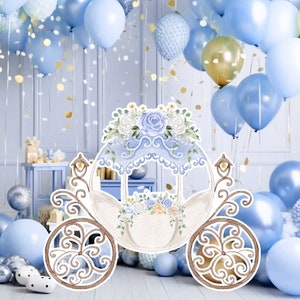 Prinses groot decor Knipsel, babymeisje Verjaardag standee, grillige Bloemenprinses, magisch Betoverd koets, afdrukbaar decoratiefeest