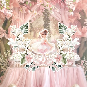 Ballerina groot decor Knipsel, ballerina Verjaardag standee, grillige Bloemenprinses, magisch Betoverd meisjesfeest, afdrukbaar decoratiefeest