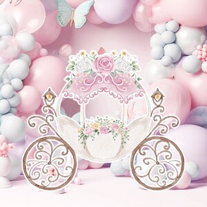 Prinses groot decor Knipsel, babymeisje Verjaardag standee, grillige Bloemenprinses, magisch Betoverd koets, afdrukbaar decoratiefeest