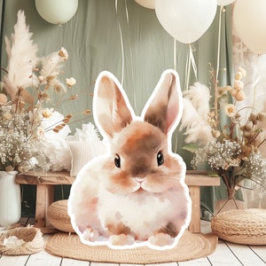 BUNNY baby groot decor Knipsel partij rekwisieten, schattig konijn Verjaardag standee, WOODLAND schattige achtergrond, afdrukbare grote rekwisieten voor Feestdecoratie