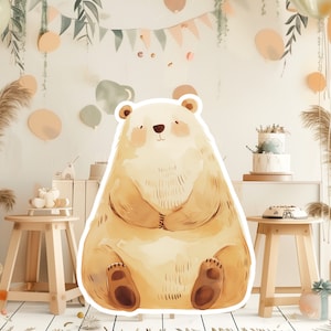 BEER baby groot decor Knipsel partij rekwisieten, schattige beer Verjaardag standee, WOODLAND schattige achtergrond, afdrukbare grote rekwisieten voor Feestdecoratie