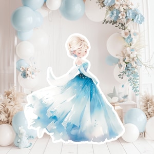 Prinses groot decor knipsel, babymeisje verjaardag standee, grillige bloemenprinses, magische betoverde prinses, afdrukbaar decor, feestrekwisieten