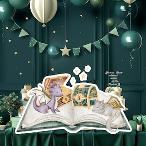 Dragon groot decor knipsel, baby jongen verjaardag standee, grillige draak, schattige sprookjesfeestdecoratie, draak afdrukbare achtergrond voor kind