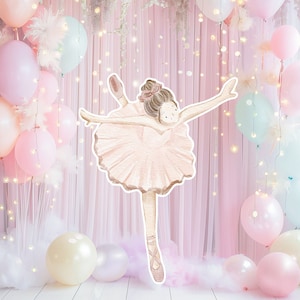Ballerina groot decor Knipsel, ballerina Verjaardag standee, grillige Bloemenprinses, magisch Betoverd meisjesfeest, afdrukbaar decoratiefeest
