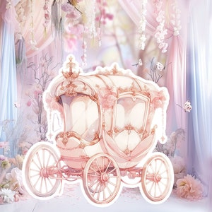 Prinses groot decor Knipsel, babymeisje Verjaardag standee, grillige Bloemenprinses, magisch Betoverd koets, afdrukbaar decoratiefeest
