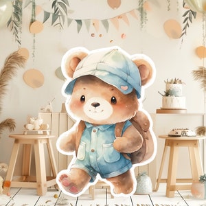 BEER baby groot decor Knipsel partij rekwisieten, schattige beer Verjaardag standee, WOODLAND schattige achtergrond, afdrukbare grote rekwisieten voor Feestdecoratie