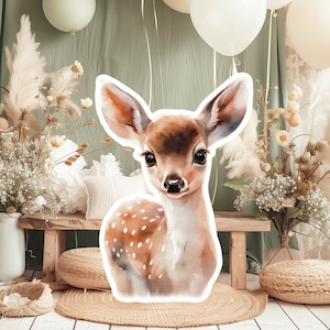 HERTEN baby groot decor Knipsel partij rekwisieten, schattige HERTEN Verjaardag standee, WOODLAND schattige achtergrond, afdrukbare grote rekwisieten voor Feestdecoratie
