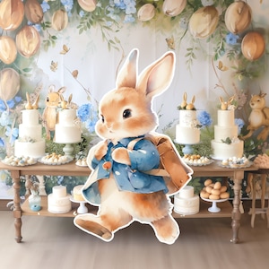 Peter Bunny groot decor knipsel, Bunny verjaardag standee, grillige Peter afdrukbaar, konijn magische betoverde partij, schattige print decoratie