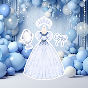 Prinses groot decor Knipsel, babymeisje Verjaardag standee, grillige Bloemenprinses, magisch Betoverd feest, blauw afdrukbaar decoratiefeest