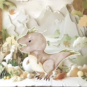 Dinosaur groot decor Knipsel, baby kind Verjaardag standee, grillige dinosaurus, schattige dino Feestdecoratie, dino afdrukbare achtergrond voor kind