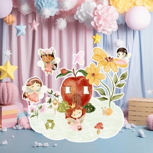 Fairy groot decor Knipsel, Fairy Verjaardag standee, grillige Floral Fairy Princess, magische Enchanted Fairy tuin, afdrukbaar decoratiefeest