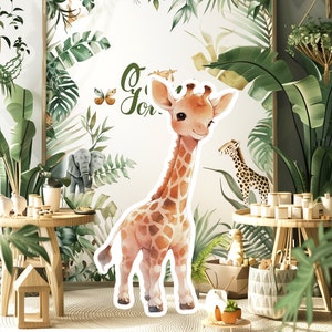 Giraffe Dekor Ausschnitt Party Requisiten, niedlichen Dschungel Geburtstag Standee, entzückende Kulisse, druckbare große Requisiten für Party, süßes Tier