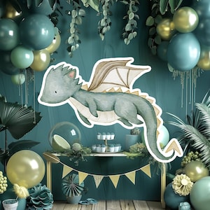 Drache Dekor Ausschnitt, Baby-Kind-Geburtstagsaufsteller, wunderlicher Drache, niedliche Märchen-Partydekoration, druckbarer Drache-Hintergrund für Kind