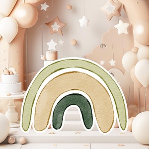 Boho baby groot decor Knipsel feestrekwisieten, schattige regenboog verjaardagsstandaard, boho schattige achtergrond, afdrukbare grote rekwisieten voor feest, schattig versieren