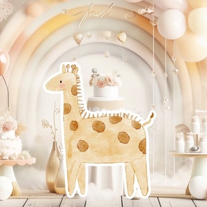Boho baby groot decor knipsel partij rekwisieten, schattige giraffe verjaardag standee, boho schattige achtergrond, afdrukbare grote rekwisieten voor feest, schattige decoratio