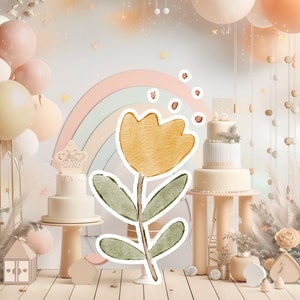 Boho baby groot decor Knipsel feestrekwisieten, schattige bloem verjaardag standee, boho schattige achtergrond, afdrukbare grote rekwisieten voor feest, schattig versieren
