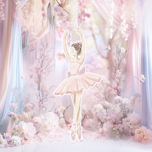 Ballerina große Deko Ausschnitt, Ballerina Geburtstag Aufsteller, wunderliche Blumen Prinzessin, magische verzauberte Mädchen-Party, printable Dekoration Party