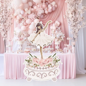 Ballerina groot decor Knipsel, ballerina Verjaardag standee, grillige Bloemenprinses, magisch Betoverd meisjesfeest, afdrukbaar decoratiefeest