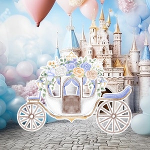 Prinses groot decor Knipsel, babymeisje Verjaardag standee, grillige Bloemenprinses, magisch Betoverd koets, afdrukbaar decoratiefeest