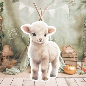 SCHAPEN baby groot decor Knipsel feestrekwisieten, schattig LAMS verjaardagsstandaard, schattige BOS-achtergrond, afdrukbare grote rekwisieten voor feestdecoratie