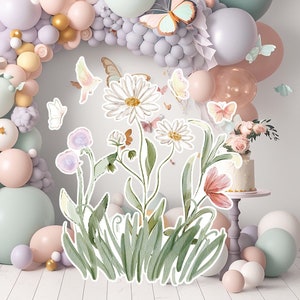 Découpe de grand décor de fée, voyageur debout d'anniversaire de fée, princesse fée florale fantaisiste, jardin féerique enchanté magique, partie de décoration imprimable