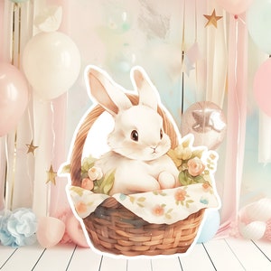 Bunny baby groot decor Knipsel partij rekwisieten, schattig konijn Verjaardag standee, WOODLAND schattige achtergrond, afdrukbare grote rekwisieten voor Feestdecoratie