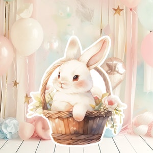 Bunny baby groot decor Knipsel partij rekwisieten, schattig konijn Verjaardag standee, WOODLAND schattige achtergrond, afdrukbare grote rekwisieten voor Feestdecoratie