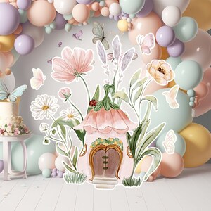 Fairy groot decor Knipsel, Fairy Verjaardag standee, grillige Floral Fairy Princess, magische Enchanted Fairy tuin, afdrukbaar decoratiefeest