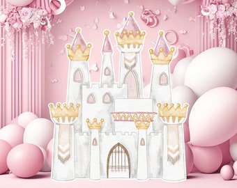 Princess big decor Cutout, baby girl Birthday standee, whimsical Floral Princess, magical Enchanted castle, pink printable decoration party