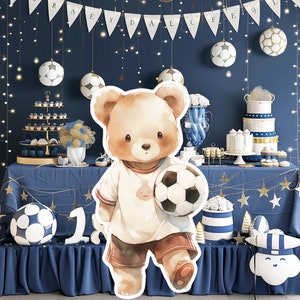 Voetballer baby groot decor Knipsel feestrekwisieten, voetbal verjaardag standee, voetbal schattige achtergrond, afdrukbare grote rekwisieten voor feestdecor