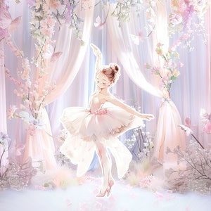 Décoration grande ballerine découpée, ballerine voyageant debout, princesse florale fantaisiste, fête de fille enchantée magique, fête de décoration imprimable