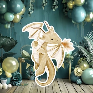 Drache Dekor Ausschnitt, Baby-Kind-Geburtstagsaufsteller, wunderlicher Drache, niedliche Märchen-Partydekoration, druckbarer Drache-Hintergrund für Kind