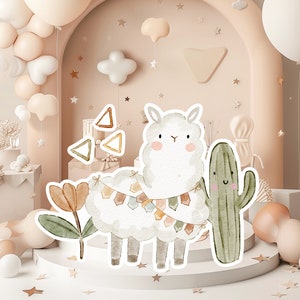 Boho baby groot decor Knipsel feestrekwisieten, schattige lama verjaardag staand, boho schattige achtergrond, afdrukbare grote rekwisieten voor feest, leuke decoratie