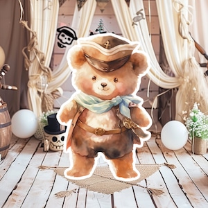 Piraten baby groot decor Knipsel feestrekwisieten, schattige piraat verjaardagsstandee, piratenzee thema schattige achtergrond, afdrukbare grote rekwisieten voor feest